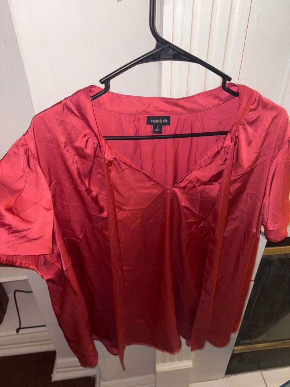 Torrid Women's Satin like V-Neck Tie-Front Top in Deep Pink